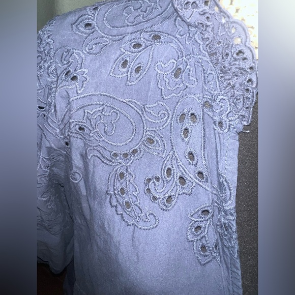 Biltmore Eyelet Tiered V-Neck Cotton Dress Knee-Length Navy Blue XL - Picture 5 of 9